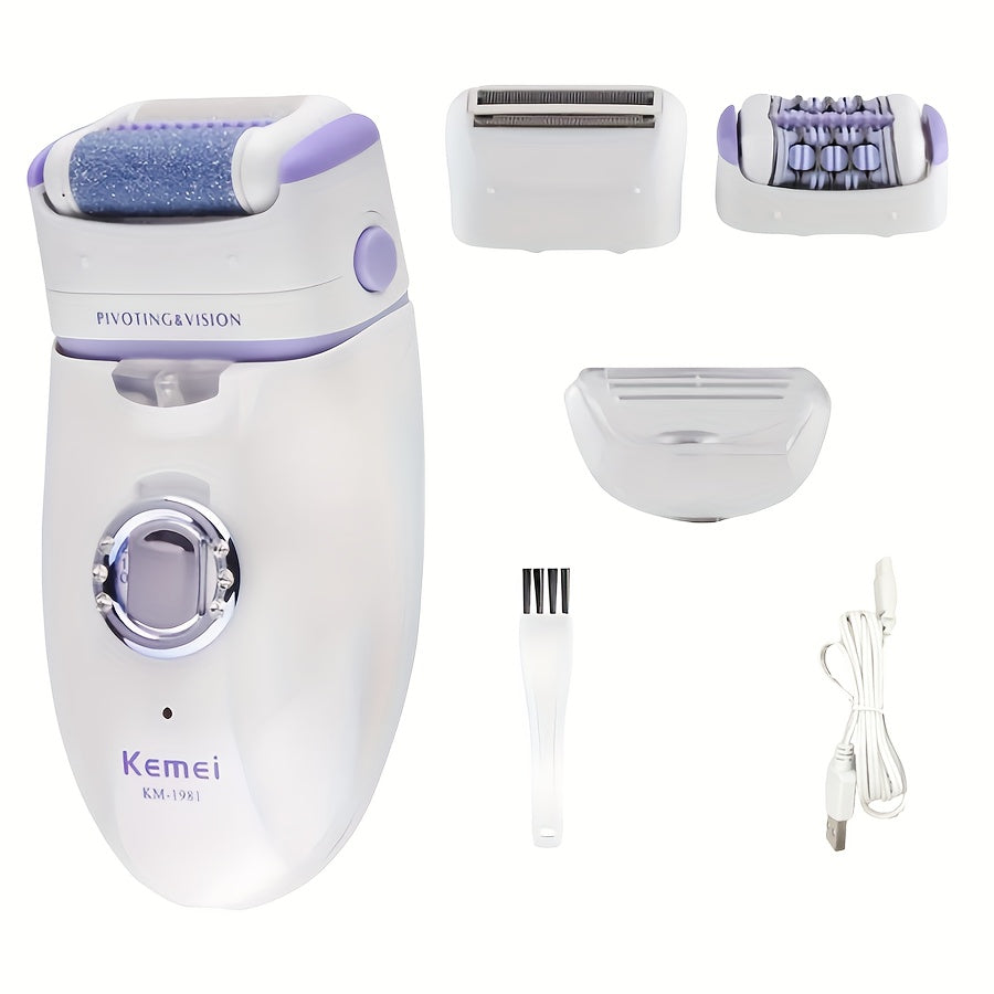 [Comei Epilator] Comei Women's Multifunctional Electric Hair Remover Epilator KM-1981 | Cordless Rechargeable Painless Hair Trimmer for Body Facial Legs, Foot File & Callus Remover
