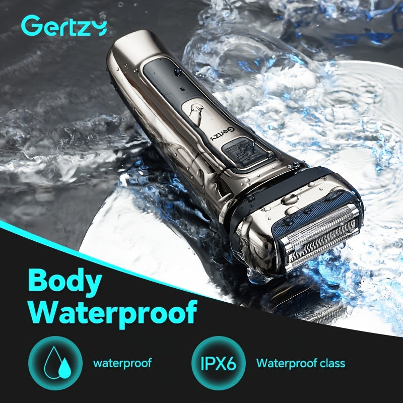 [Rechargeable Shaver] GERTZY Rechargeable Men's Shaver | USB, Lithium Battery, 3 Net Cartridges, Washable, Digital Display, Sideburn Trimmer - Ideal Father's Day Gift