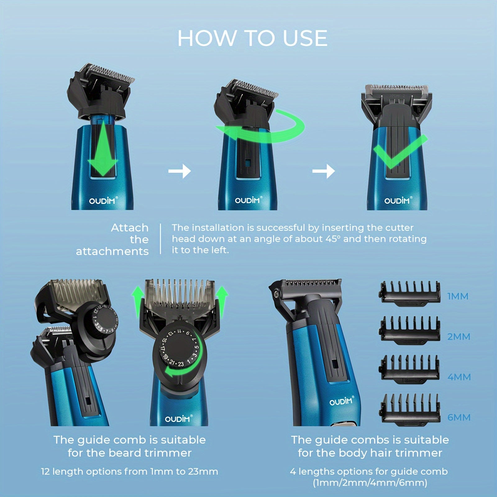 [5-in-1 Hair Clippers Kit] OUDIM 5-in-1 Cordless Shaving and Hair Clippers Kit | Electric Shaver, Body Hair Trimmer, Lady Shaver, Epilator, Bikini Hair Removal, Groin Trimmer | Adjustable Combs, Travel Case - for Men, Barbers, and Family Use