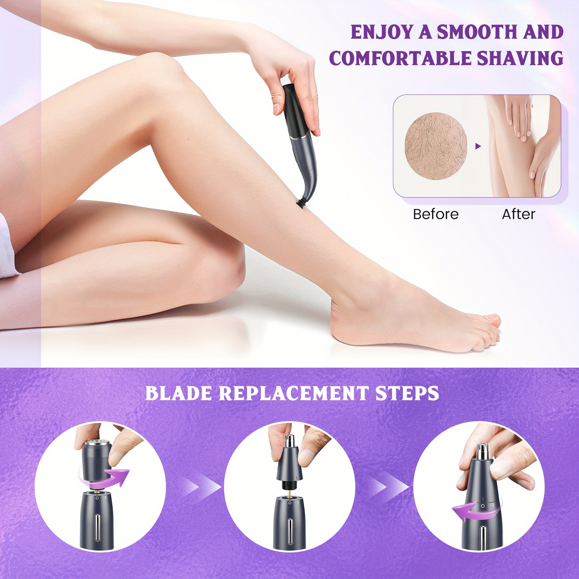 SEJOY Electric Shaver for Women - Bikini Trimmer for Women, Rechargeable Razor, Cordless Body Shaver for Trips, Replaceable Lady Facial Razor, Electric Shaver for Eyebrows, Ear & Nose Hair - USB Charging, Lithium Battery