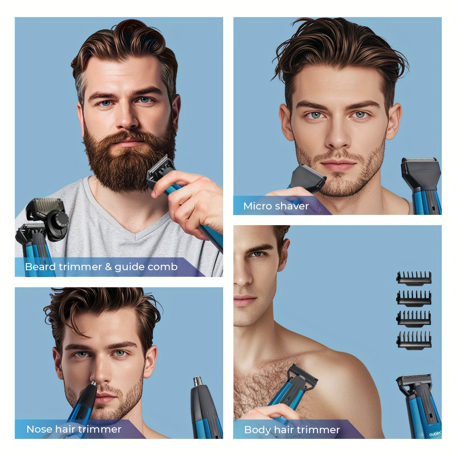 [5-in-1 Hair Clippers Kit] OUDIM 5-in-1 Cordless Shaving and Hair Clippers Kit | Electric Shaver, Body Hair Trimmer, Lady Shaver, Epilator, Bikini Hair Removal, Groin Trimmer | Adjustable Combs, Travel Case - for Men, Barbers, and Family Use