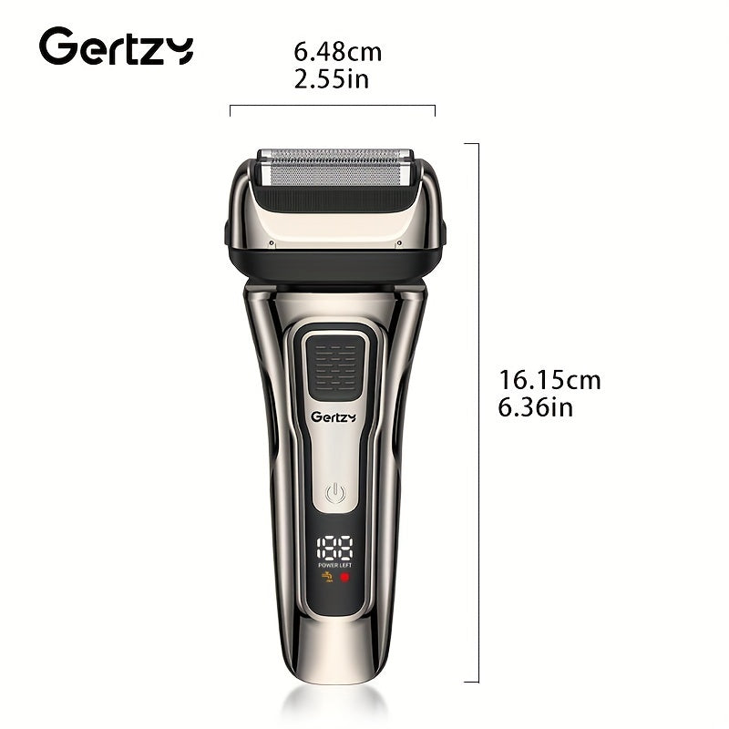 [Rechargeable Shaver] GERTZY Rechargeable Men's Shaver | USB, Lithium Battery, 3 Net Cartridges, Washable, Digital Display, Sideburn Trimmer - Ideal Father's Day Gift
