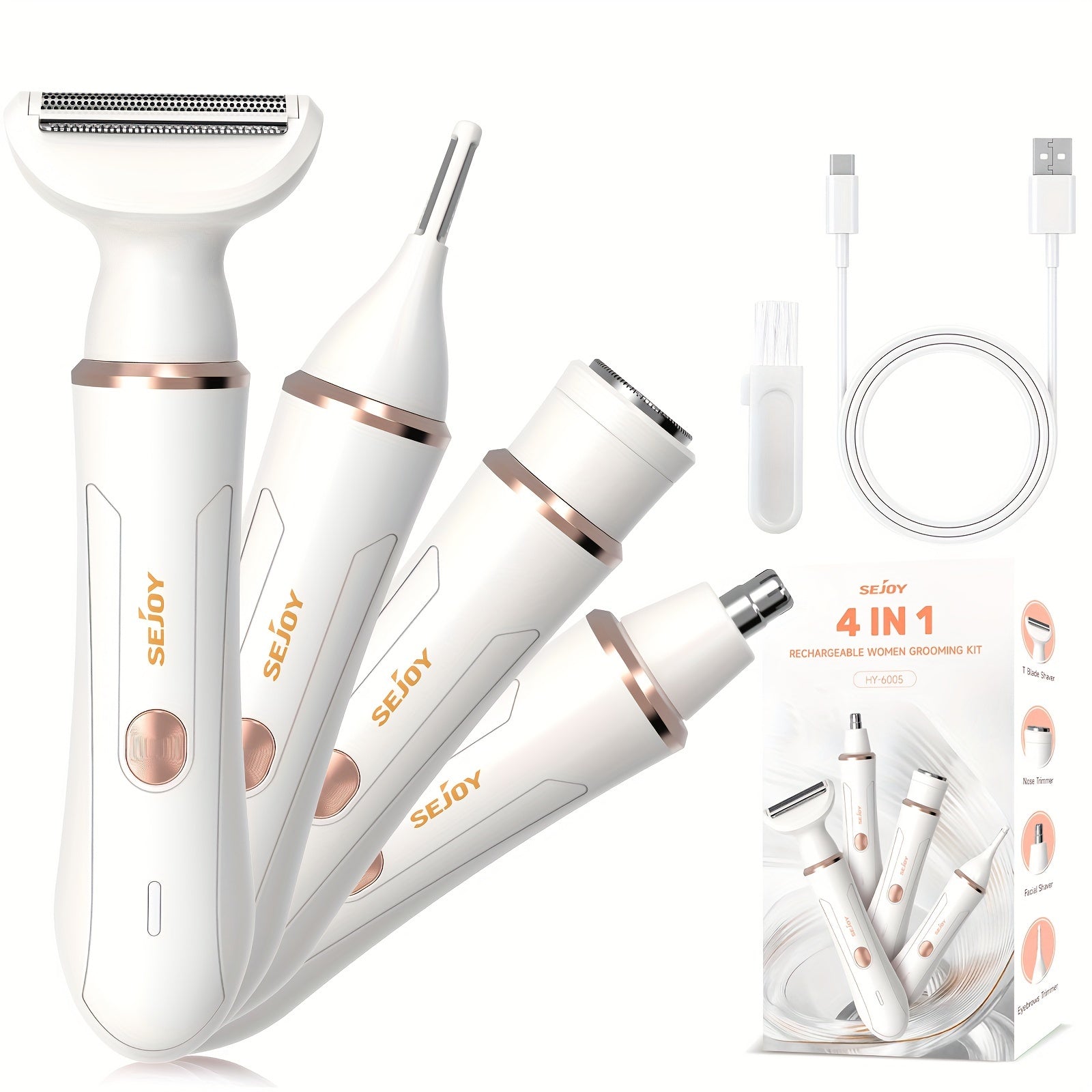 SEJOY Electric Shaver for Women - Bikini Trimmer for Women, Rechargeable Razor, Cordless Body Shaver for Trips, Replaceable Lady Facial Razor, Electric Shaver for Eyebrows, Ear & Nose Hair - USB Charging, Lithium Battery
