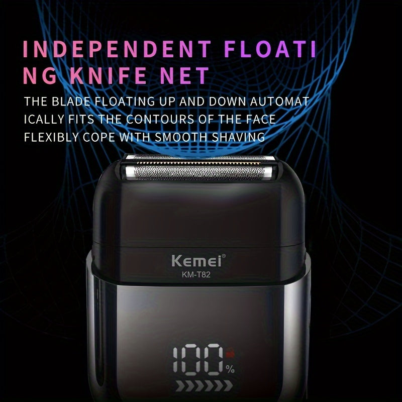 [Kemei Km-T82 Electric Shaver] Kemei Km-T82 Professional Men's Electric Shaver | Compact & Portable with LCD Display, USB Charging, Mini Reciprocating Razor