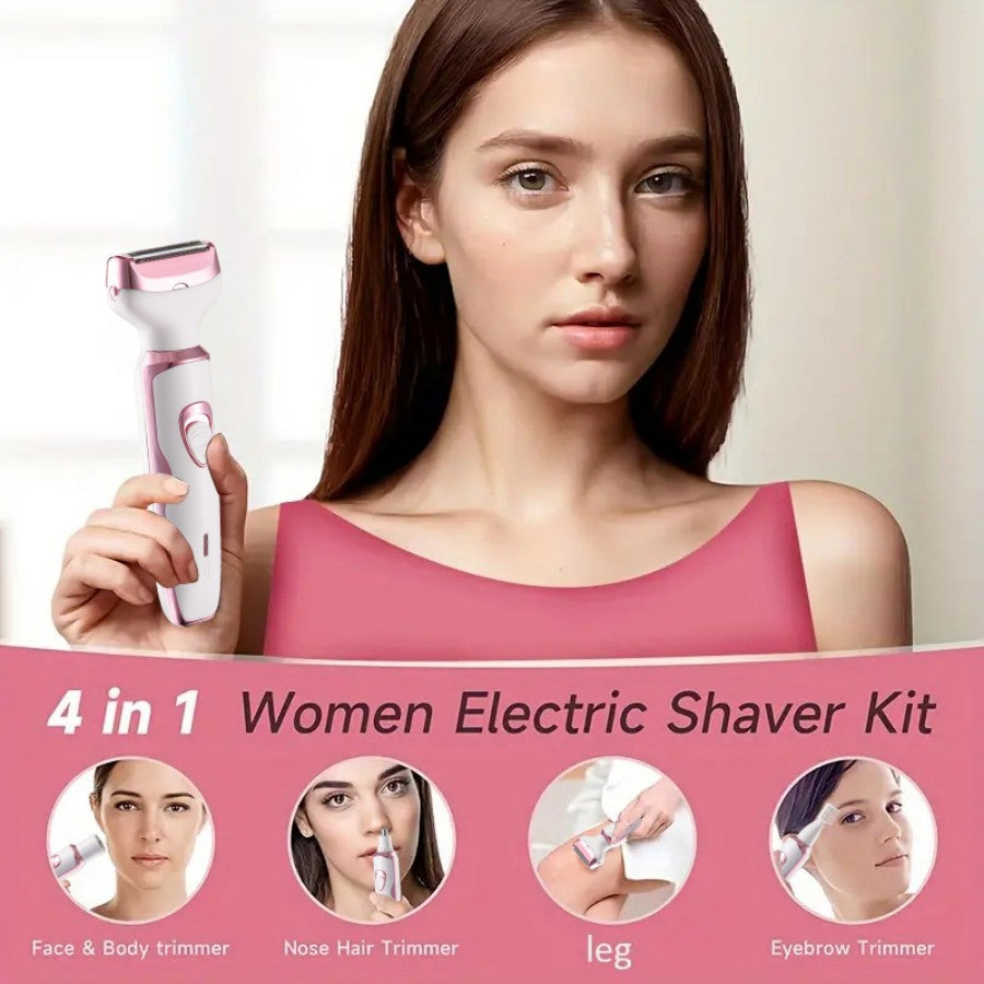 [4 in 1 Lady Shaver] 4 in 1 Multi-Function Electric Lady Shaver, 500mAh Rechargeable Lithium Battery | Women's Electric Hair Remover Set for Bikini, Eyebrows, Nose, Face, Legs, Arm, Underarm | The Best Mother's Day Gift