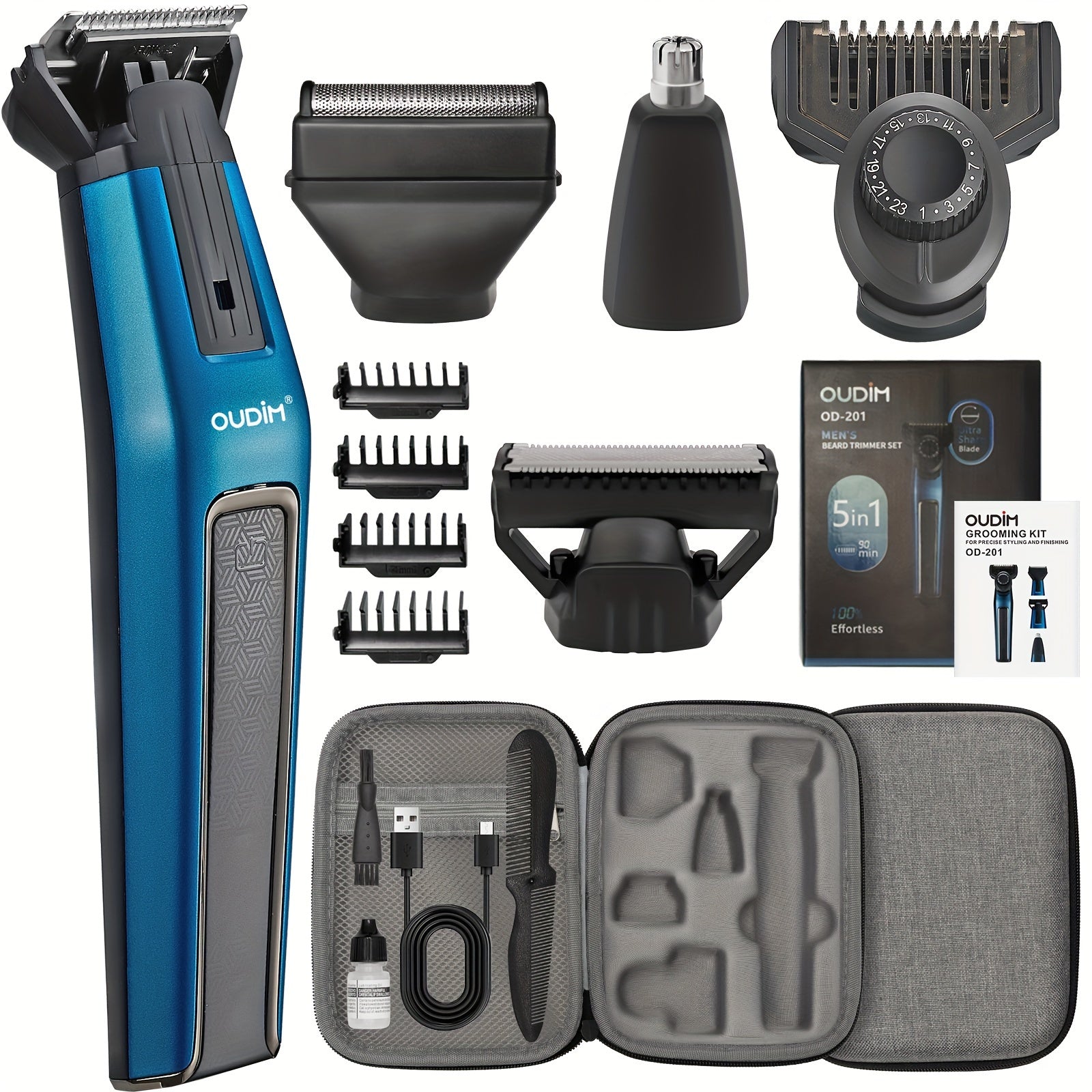 [5-in-1 Hair Clippers Kit] OUDIM 5-in-1 Cordless Shaving and Hair Clippers Kit | Electric Shaver, Body Hair Trimmer, Lady Shaver, Epilator, Bikini Hair Removal, Groin Trimmer | Adjustable Combs, Travel Case - for Men, Barbers, and Family Use