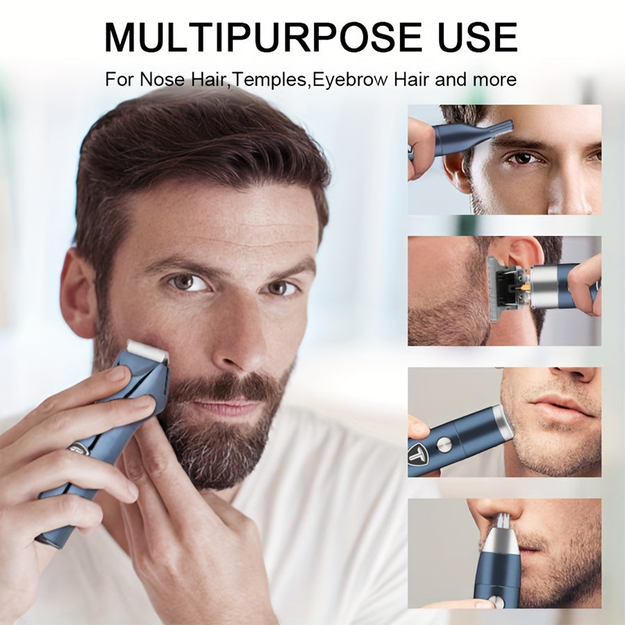 [5-in-1 Men's Body Trimmer] 5-in-1 Professional Body Hair Trimmer for Men | USB Rechargeable Electric Shaver with Replaceable Ceramic Blades, Ergonomic Design for Face, Neck, Chest & Back Grooming | Includes Shaver, Clipper, Nose Hair Trimmer & Eyebrow