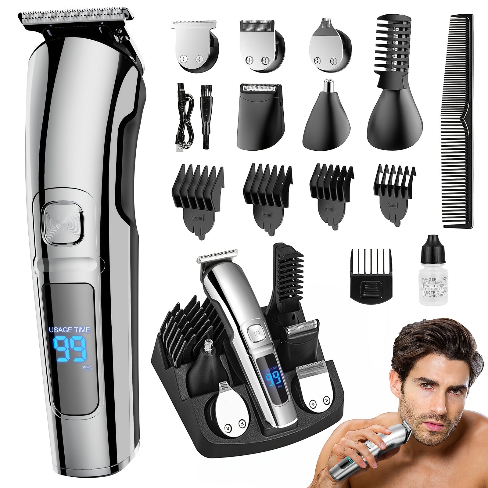 Beard Trimmer for Men, Electric Razor for Nose, Body, Face And Mustache, Cordless Hair Clippers Shavers Grooming Kit, Gifts for Husband And Father