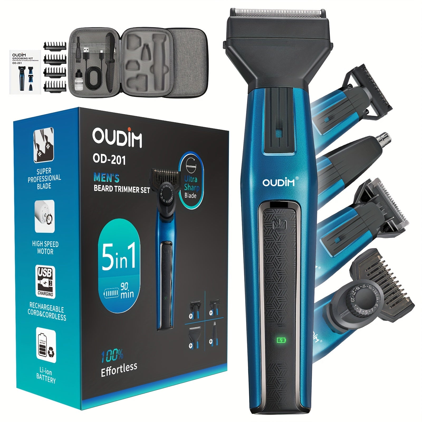 [5-in-1 Hair Clippers Kit] OUDIM 5-in-1 Cordless Shaving and Hair Clippers Kit | Electric Shaver, Body Hair Trimmer, Lady Shaver, Epilator, Bikini Hair Removal, Groin Trimmer | Adjustable Combs, Travel Case - for Men, Barbers, and Family Use