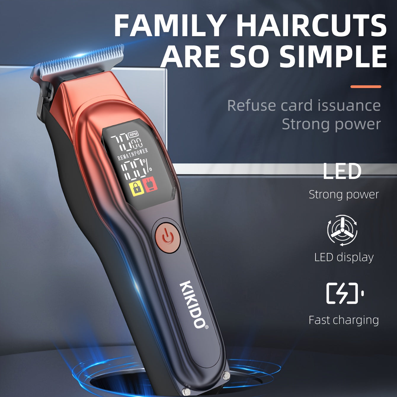 [7000rpm KIKIDO Clipper] KIKIDO Electric Hair Clipper KK-A2 | High Speed 7000rpm, Portable, Two-speed Adjustable, Powerful Motor, Charging, LED Battery Display | Essential For Travel, Men's Gift