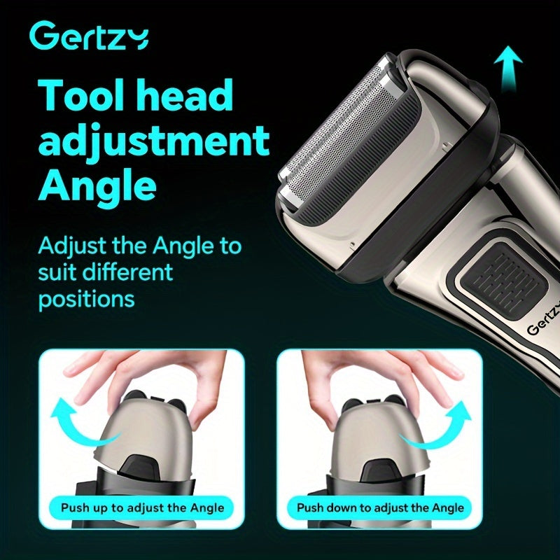 [Rechargeable Shaver] GERTZY Rechargeable Men's Shaver | USB, Lithium Battery, 3 Net Cartridges, Washable, Digital Display, Sideburn Trimmer - Ideal Father's Day Gift