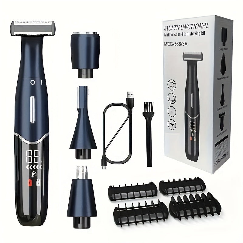 Beard Trimmer for Men, Body, Nose, Ear, Facial Hair Shaving Kit, Electric Shaver for Men 4in 1, Rechargeable Hair Trimmer, Nose Trimmer, Electric Shaver for Painless Removal of Facial and Body Hair