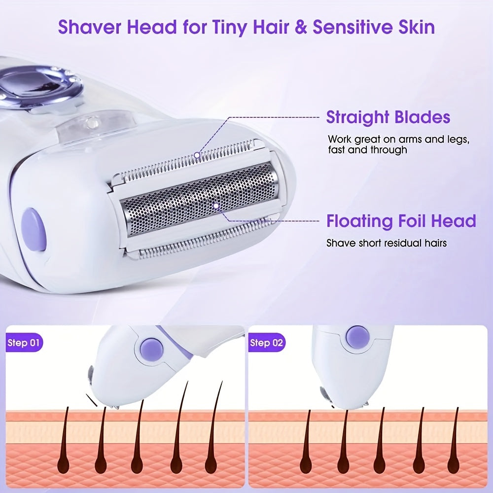 [Comei Epilator] Comei Women's Multifunctional Electric Hair Remover Epilator KM-1981 | Cordless Rechargeable Painless Hair Trimmer for Body Facial Legs, Foot File & Callus Remover